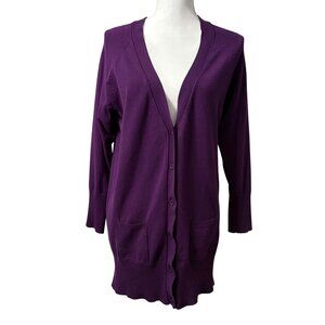 Joseph A. Royal Purple Long Cardigan Sweater W/ Pockets Button Front Womens L